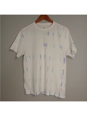 Women's White Short Sleeve Tee with Light Blue and Pink Tie-Dye Accents